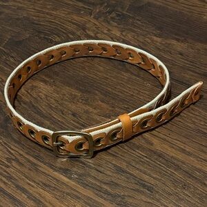 Lafayette 148 New York Tan Leather and Cream Belt